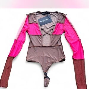 PrettyLittleThing Vibrant Pink and Brown Bodysuit